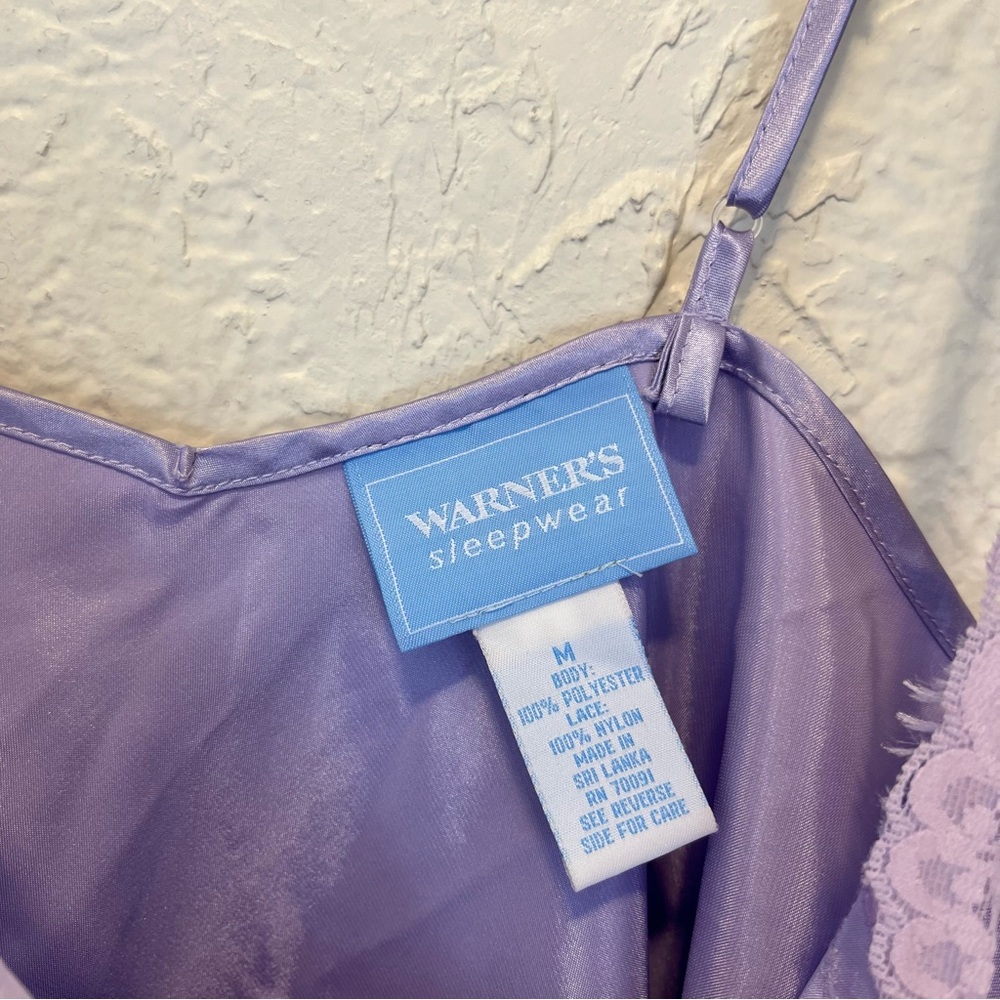 Vintage 90s Y2K Slip Dress Lingerie Satin Lace Purple Warners Intimates Medium M - Picture 8 of 10
